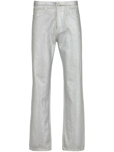 Ferragamo Metallic 5 Pocket Trousers In White/silver