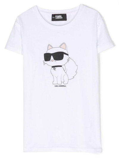 Karl Lagerfeld Teen Girls White New Ikonik Choupette T-shirt In Bianco
