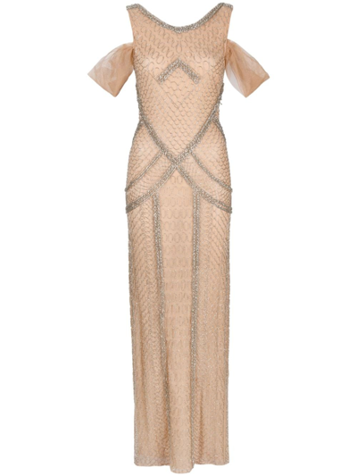 Atu Body Couture Crystal-embellished Scallop-effect Gown In Pink