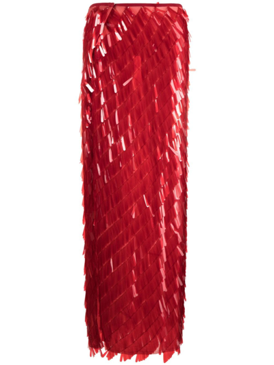 Atu Body Couture Embellished Side-slit Maxi Skirt In Red