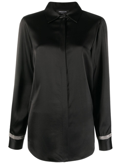 Fabiana Filippi Long-sleeve Satin Shirt In Black