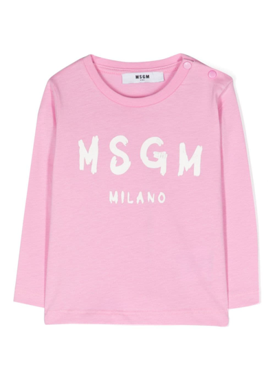 Msgm Pink T-shirt For Baby Girl With Logo In Rosa