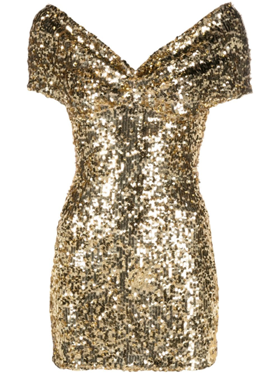 Atu Body Couture Sequin-embellished Off-shoulder Minidress In Gold