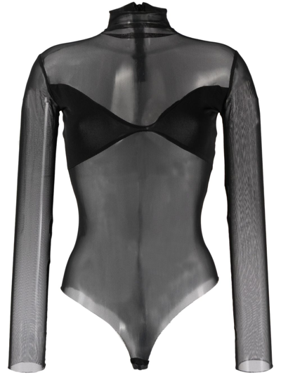 Atu Body Couture High-neck Semi-sheer Bodysuit In Black