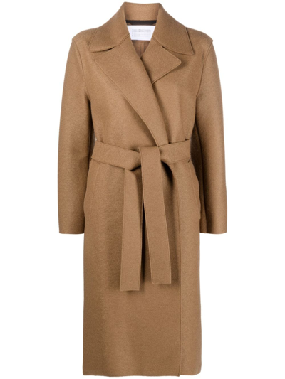 Harris Wharf London Single-breasted Belted Wool Coat In Braun