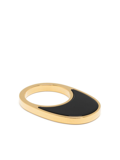 Coperni Swipe Lacquered Ring In Black,gold