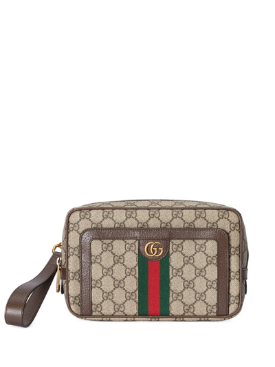 Gucci Ophidia Logo-print Clutch Bag In Braun