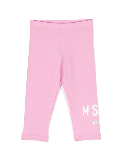 Msgm Babies' Logo-print Cotton Leggings In Pink