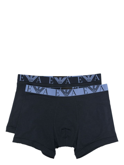 Emporio Armani Logo-waist Cotton Boxer Briefs In Blue