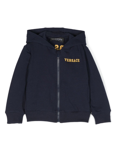 Versace Babies' Logo-embroidered Zipped Hoodie In Blue