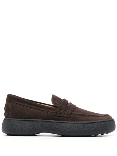 Tod's Logo-stamped Suede Penny Loafers In Brown