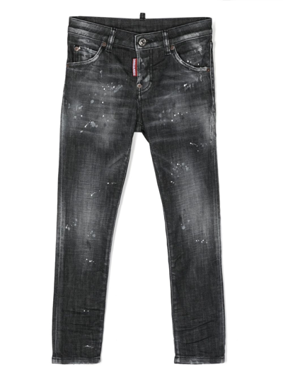 Dsquared2 Kids' D2p43lvf Cool Girl Jean Trousers Dsquared Cool Girl Skinny Black Jeans Shaded With Spots In Denim Black