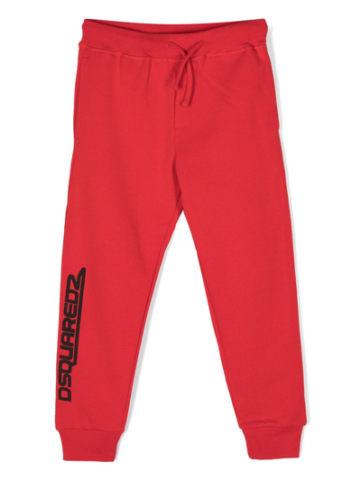 Dsquared2 Kids' Logo-print Cotton Track Trousers In Red