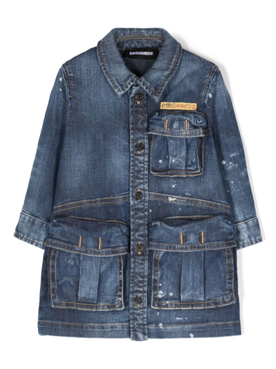 Dsquared2 Babies' Paint-splatter Peplum Denim Dress In Blue