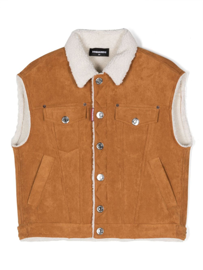 Dsquared2 Kids' D2j429u Jacket Dsquared Synthetic Sheepskin Waistcoat In Brown
