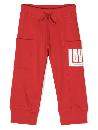 Dsquared2 Kids' Logo-print Cotton Track Trousers In Red