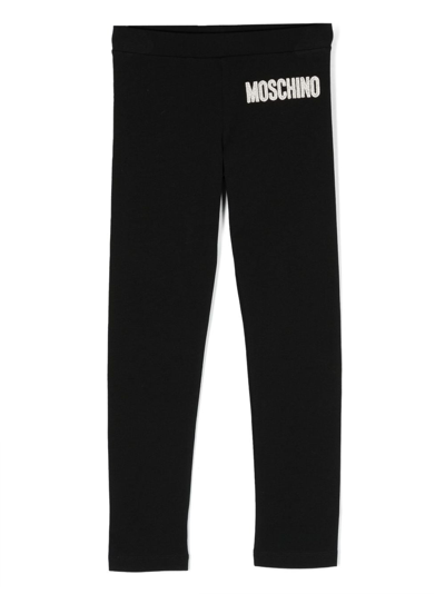 Moschino Kids' Logo-embroidered Leggings In Black