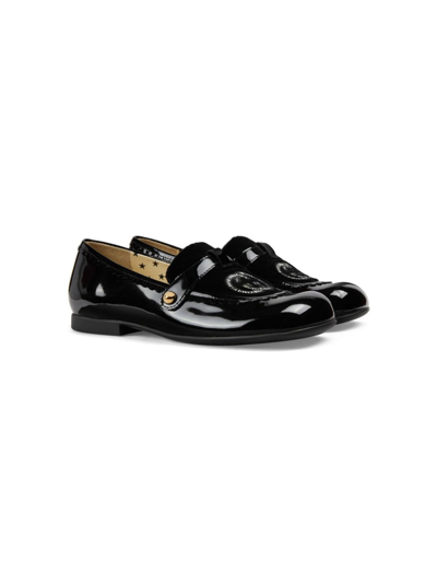 Gucci Kids' Interlocking G Leather Ballerina Shoes In Black