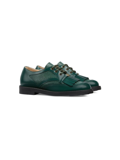 Gucci Kids' Lizard-skin Effect Lace-up Shoes In Green