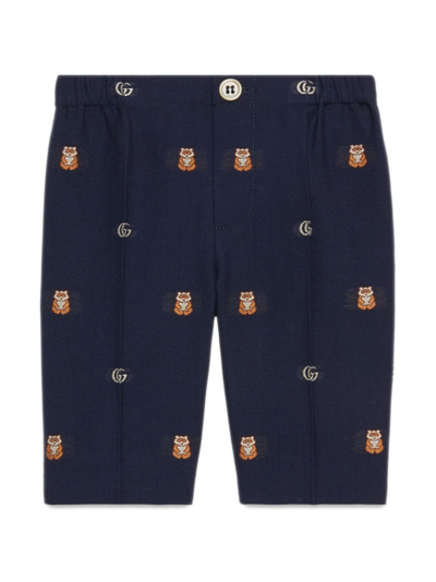 Gucci Babies' Pantalone In Lana Con Doppia G In Blue