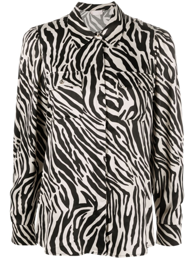 Liu •jo Zebra-print Satin Shirt In Black