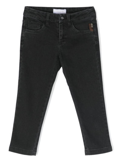 Roberto Cavalli Junior Kids' Logo-patch Straight-leg Jeans In Black