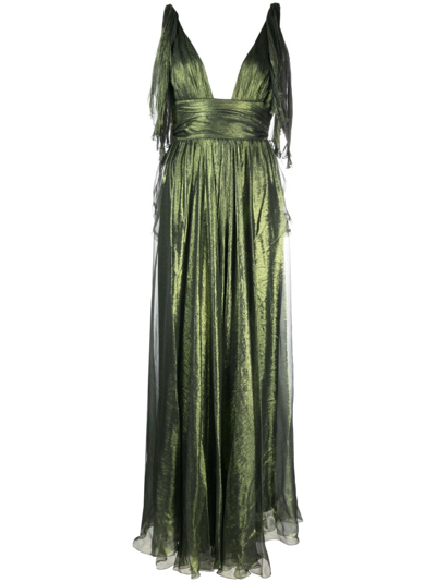 Maria Lucia Hohan Sleeveless Draped Silk Maxi Dress In Green