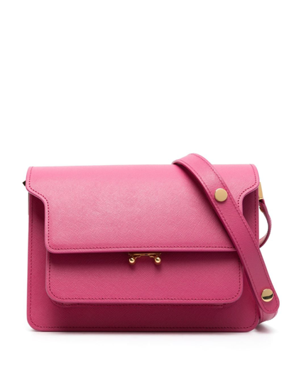 Marni Trunk Leather Crossbody Bag In Pink