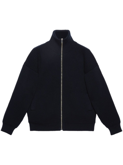 Gucci Logo-embroidered Zipped Knitted Jacket In Blue