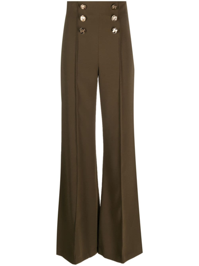 Elisabetta Franchi High-waist Palazzo Trousers In Green
