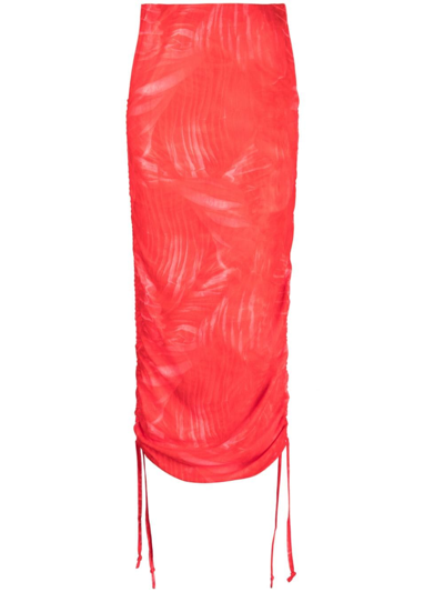 Cannari Concept Ruched-detail High-waist Skirt In Red