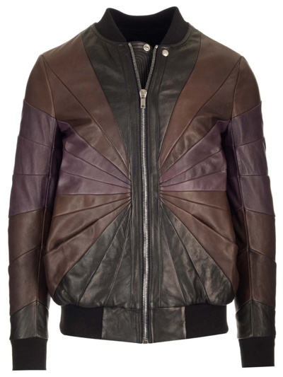 Rick Owens Ruched Leather Bomber Jacket In Multi