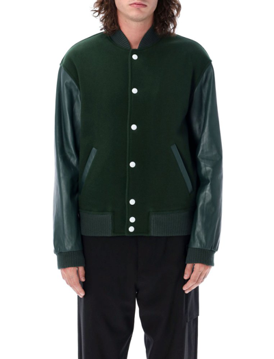 Marni Logo-embroidered Wool-blend Felt And Leather Varsity Jacket In Green