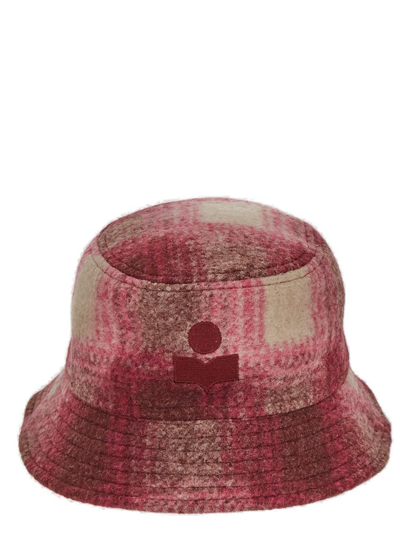 Isabel Marant Logo Embroidered Checked Bucked Hat In Pink