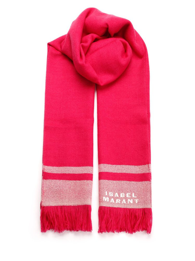 Isabel Marant Logo Detailed Fringed Scarf In Pink