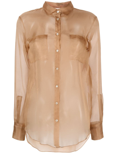 Blanca Vita Capparis Semi-sheer Silk Shirt In Brown