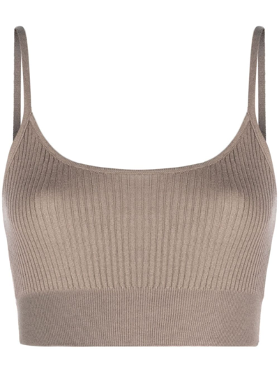 Wild Cashmere Carmen Ribbed-knit Crop Top In Brown