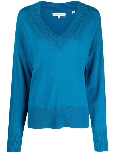 Chinti & Parker Fine-knit V-neck Jumper In Teal