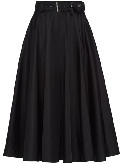 Prada Re-nylon Belted Midi Skirt In Black