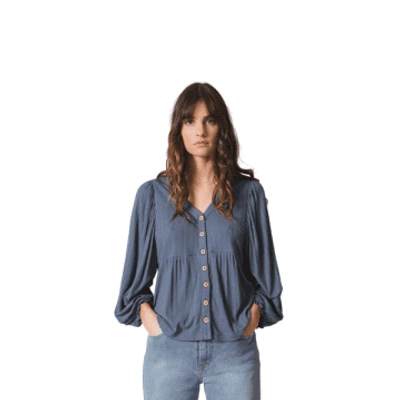 Indi And Cold Long Sleeve Blouse In Indigo From