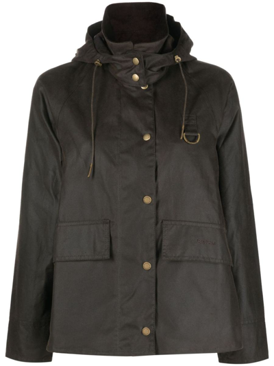 Barbour Avon Wax Waxed Cotton Jacket With Detachable Hood In Brown