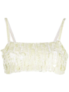 P.a.r.o.s.h Crop Top Sequin Spaghetti Straps In Panna