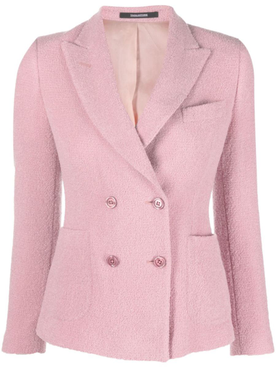Tagliatore Double-breasted Virgin Wool-blend Blazer In Pink