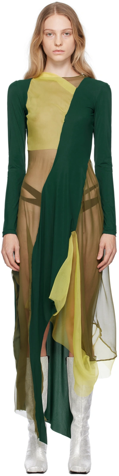 Paula Canovas Del Vas Yellow & Green Paneled Midi Dress In Yellow & Forest