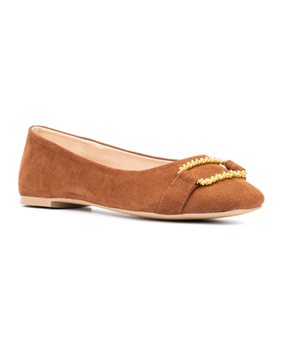New York And Company Women's Niara- Flats With Gold Hardware Accent In Cognac