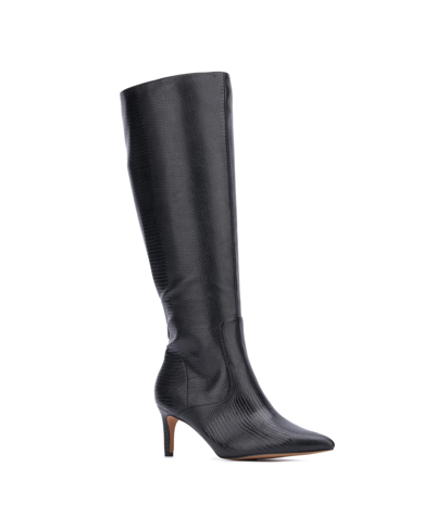 New York And Company Women's Piper- Lizard Embossed Kitten Heel Boots In Black Lizard