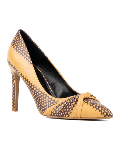 New York And Company Women's Monique- Knotted Pointy High Heels Pumps In Yellow Snake