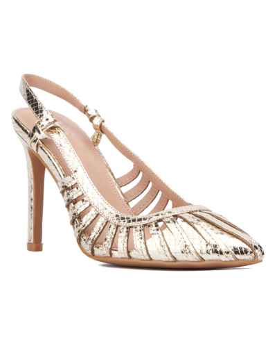New York And Company Womens Magdalene- Metallic Sling Back Heels Pumps In Gold