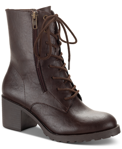 Sun + Stone Women's Sheilaa Lace-up Zip Lug Combat Booties, Created For Macy's In Chocolate