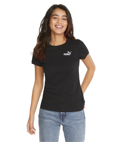 Puma Women's Cotton Crewneck Embroidered-logo T-shirt In Black
